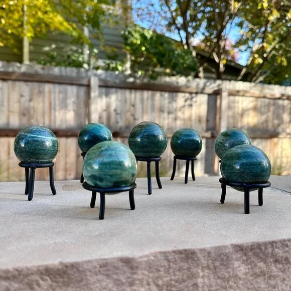 Nephrite Jade Crystal Sphere Green Chakra Stone Includes Tall Black Metal Stand - Picture 8 of 16